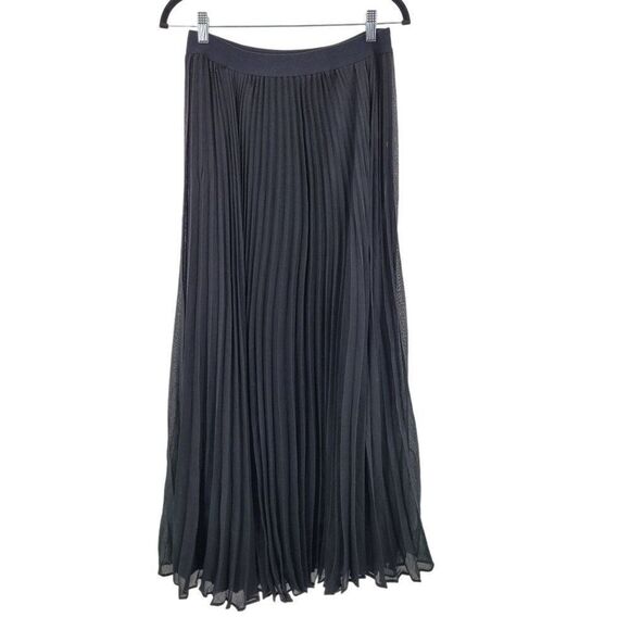 BCBGMAXAZRIA Accordion Pleated Maxi Skirt M Black Sheer Elastic Waist Formal - Picture 1 of 10